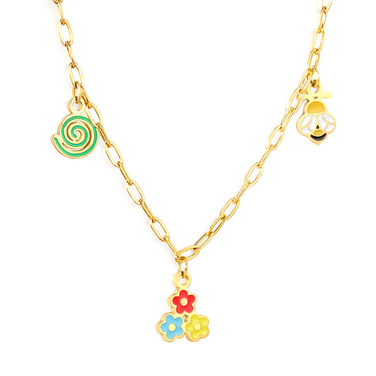 6.4*8.4mm candy +7.4*9.6mm three flowers +5.6*9 bees accessories thick 1.2mm square wire 1.8*4.2mm*40+5cm necklace gold color