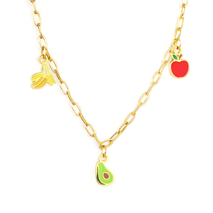 6.5*9mm Banana+4.5*8mm Avocado+5.7*8.6mm Apple Accessories Thick 1.2mm Square Wire 1.8*4.2mm*40+5cm Necklace Gold Color