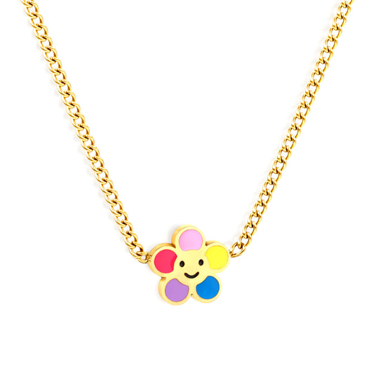 Thick 1.2*8.3mm five petal flower accessories side chain 1.4mm*40+5cm necklace gold color