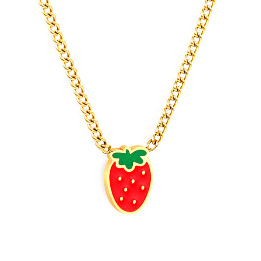 Thick 1.2*5.7*8.3mm strawberry accessories side chain 1.4mm*40+5cm necklace gold color