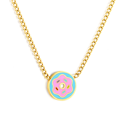 Thick 1.2*8.2mm Donut Accessories Side Chain 1.4mm*40+5cm Necklace Gold Color