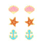 7.6*6mm shell, 7*6.5mm starfish, 5.5*6.8mm anchor Oil dripping 1.2mm thick 0.8*9mm pin Three pairs of mixed screw plug earrings set Gold color
