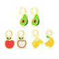 5.3*11mm Avocado, 6*11.3mm Apple, 7.4*11.7mn Peeled+5.7*11.2mm Banana Three Pairs Mixed Drip Oil Accessory Set Gold Color