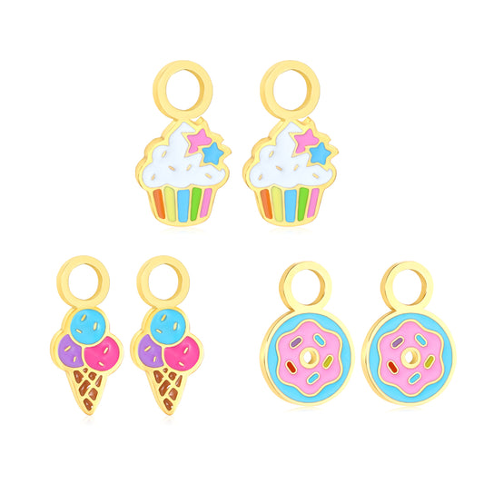 6.8*12.2 Cake Cups, 5.4*12.6mm Ice Cream, 8.4*12.4mm Doughnuts Three Pairs Mixed Drip Accessories Set Gold Color