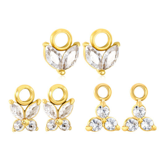 6*6.6mm small grass buds/6*4.8mm butterfly/.8*6mm three circles with white zirconium fittings + welded 4mm open circle three pairs of mixed accessories set gold color