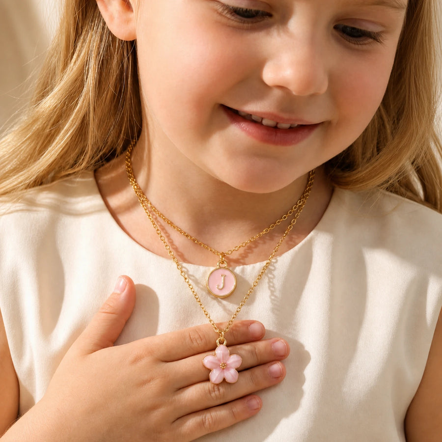 Child model wearing a colorful jewelry set