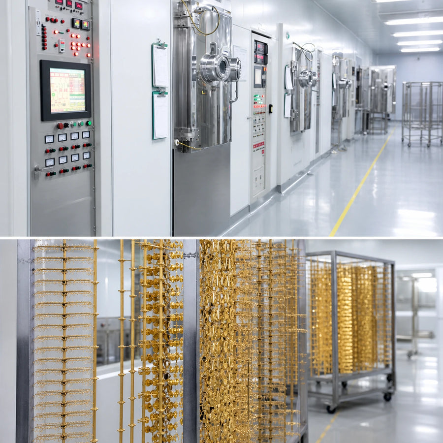 Jewelry hanging in a PVD plating chamber