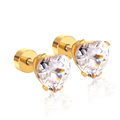 12 pair 6mm Steel/Gold Heart White/Black/Blue CZ Screw Plugs